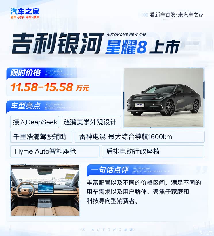 限时价11.58万起 雷神电混+千里浩瀚驾驶辅助 吉利银河星耀8上市
